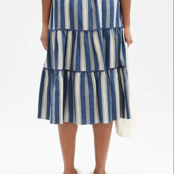 Weekend Max Mara Baruffa Linen Cotton Striped Tired Midi Skirt Like New - Picture 4 of 9